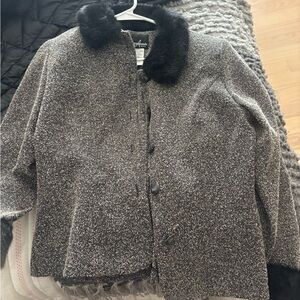 Positive Attitude Black and Gray Pea Coat with Faux Fur Collar